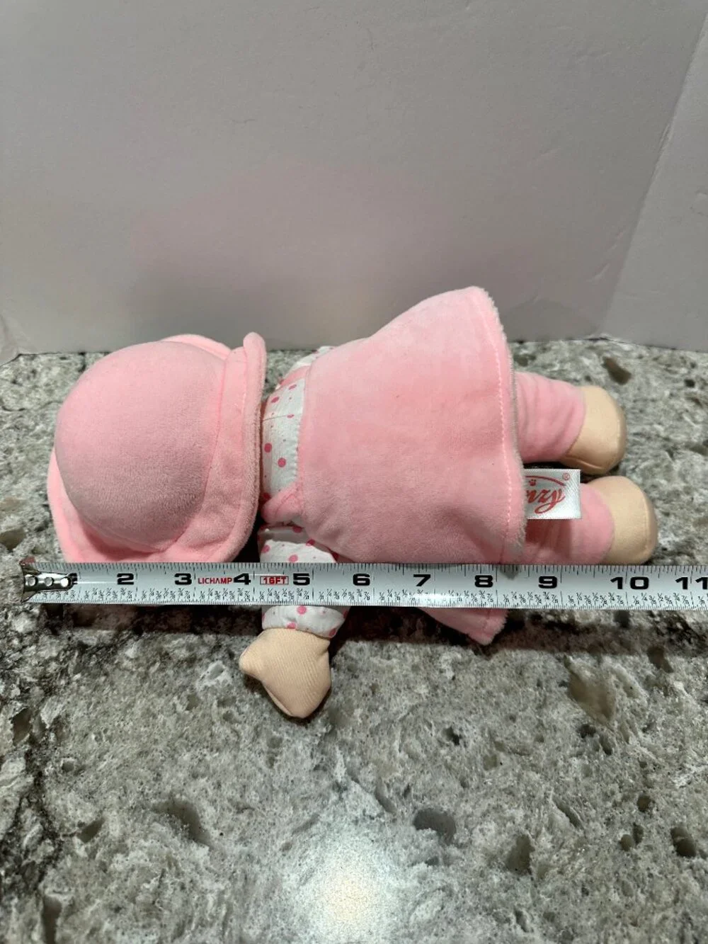Linzy My First Doll Plush Pink Stuffed Baby Toy Embroidered Butterfly Brown Hair